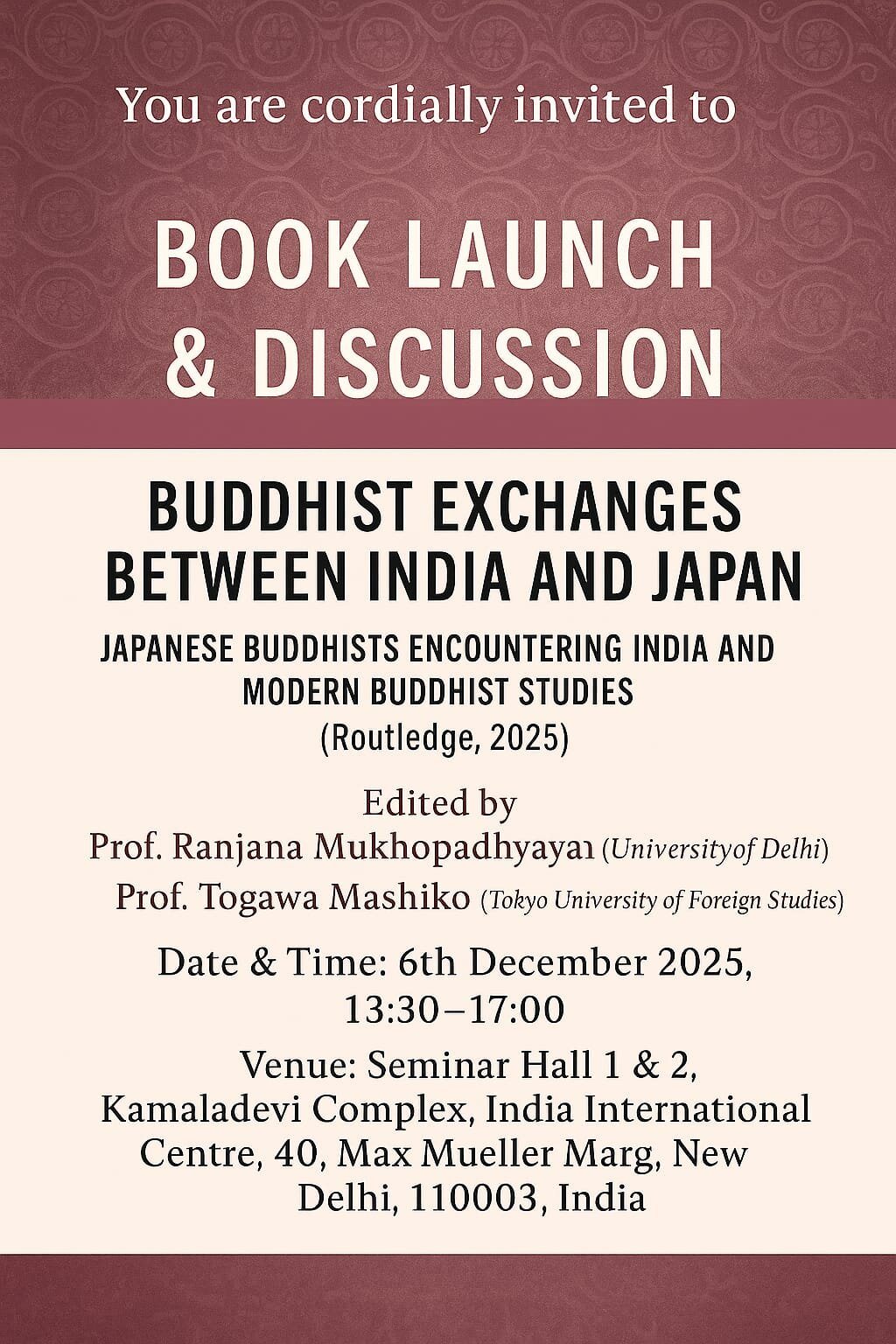 Book Launch Event: Buddhist Exchanges Between India and Japan (Routledge, April 2025)